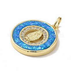 Rack Plating Brass Micro Pave Cubic Zirconia with Synthetic Opal Pendants&nbsp;KK-D088-18G