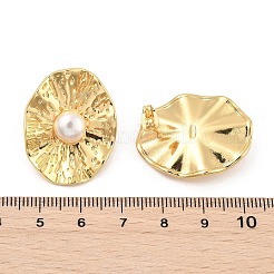 Oval Brass ABS Plastic Imitation Pearl Stud Earrings&nbsp;EJEW-S258-03G