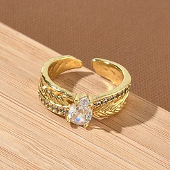 Brass Micro Pave Cubic Zirconia Cuff Open Rings&nbsp;RJEW-C163-09G