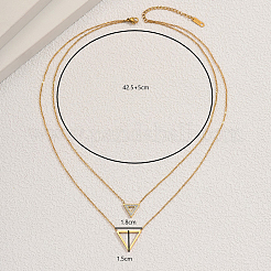 201 Stainless Steel Inverted Triangle Hollow Pendant Double Layer Necklaces for Women&nbsp;KA5350