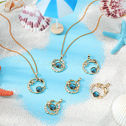 6Pcs 2 Styles Brass Micro Pave Clear Cubic Zirconia with Glass Pendants&nbsp;KK-BBC0019-04