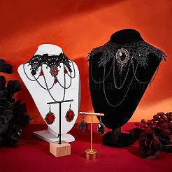 Resin Oval Pendant Dangle Earrings and Lace Choker Necklaces&nbsp;AJEW-PH0004-17