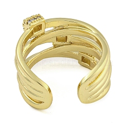 Brass Micro Pave Clear Cubic Zirconia Open Cuff Rings&nbsp;RJEW-Z046-05G-01
