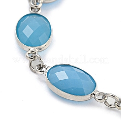 Oval Faceted Glass Link Chain Bracelets&nbsp;BJEW-C059-01B-P