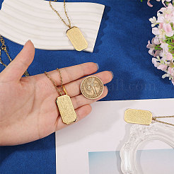 4Pcs Stainless Steel Embossed Rectangle Tag Pendant Necklaces&nbsp;NJEW-CO0001-02G