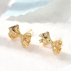 Bowknot Brass Micro Pave Cubic Zirconia Stud Earrings&nbsp;EJEW-B148-07C-G