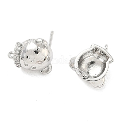 Bear Brass Micro Pave Clear Cubic Zirconia Stud Earring Findings&nbsp;KK-G547-05P