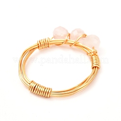 Copper Wire Wrapped Natural Gemstone Braided Bead Rings for Women&nbsp;RJEW-JR00393