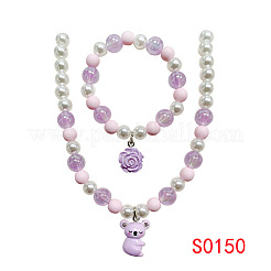 Plastic Beaded Pendant Necklace & Beaded Charm Bracelet&nbsp;FS-WG6D3EF-08