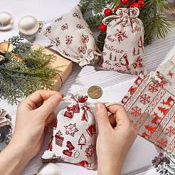 20Pcs 5 Styles Christmas Theme Cotton Fabric Cloth Drawstring Bags&nbsp;ABAG-YW0001-17