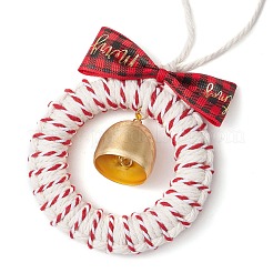 Christmas Wreath Wood & Cotton Threads Pendant Decorations&nbsp;HJEW-TA00304