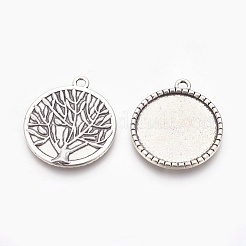 Flat Round with Tree of Life Tibetan Style Pendant Cabochon Settings&nbsp;TIBEP-K020kg-06AS-NR