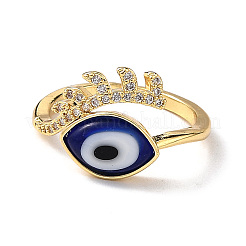 Lampwork Evil Eye Cuff Ring with Clear Cubic Zirconia&nbsp;RJEW-L104-04G-04