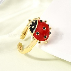 Brass Enamel Adjustable Open Cuff Rings for Women&nbsp;RJEW-I111-01G-07