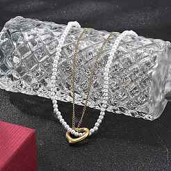 Ion Plating(IP) 304 Stainless Steel & Plastic Pearl Beaded Double Layer Necklaces&nbsp;NJEW-P320-25G