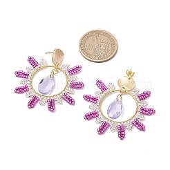 Teardrop Brass Glass Dangle Stud Earrings&nbsp;EJEW-MZ00388-03