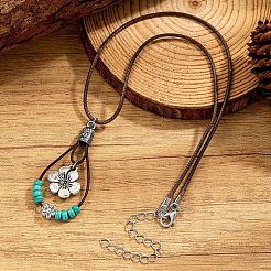 Bohemian Alloy Resin Floral Teardrop Pendant Waxed Leather Cord Necklaces for Women&nbsp;WG78C8D-01