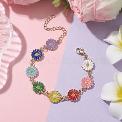 Sunflower Zinc Alloy Enamel Link Bracelets for Women&nbsp;BJEW-JB10246