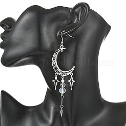 Natural Quartz Crystal & Synthetic Moonstone Beads & Alloy Pendant Chandelier Earrings&nbsp;EJEW-TA00814