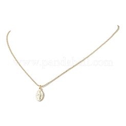 Brass Ball Chain Oval Virgin Mary Pendant Necklaces for Women&nbsp;NJEW-JN05120