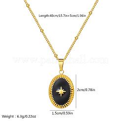 French Vintage Stainless Steel Black Enamel Oval with Star Pendant Necklaces for Women&nbsp;ME8505
