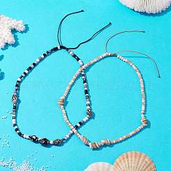 Glass with Natural Sea Shell Beads Braided Necklaces&nbsp;NJEW-JN04837