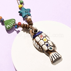 Ceramic Fish Pendant Adjustable Waxed Cord Necklaces for Women&nbsp;LS-NJEW-B146-05