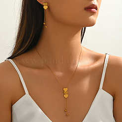 Elegant Stainless Steel Heart Pendant Lariat Necklace & Earrings Bracelet Set for Women Party Gift&nbsp;LF0816