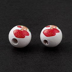 Printed Natural Wood European Beads&nbsp;X-WOOD-C015-05