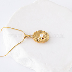 3Pcs Stainless Steel Pave Shell Pearl Irregular Multi-layer Oval Pendant Necklaces&nbsp;CI3744