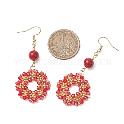 Flower Handmade Glass Seed Beads Dangle & Drop Earrings&nbsp;EJEW-MZ00679-02