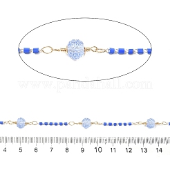 Brass Hexagonal Column Glass Seaded Beaded & Resin Round Beaded Link Chains&nbsp;CHC-G026-01E