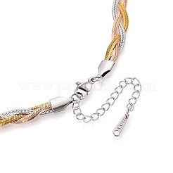 6.5MM 3-Color 304 Stainless Steel Braided Herringbone Chain Necklaces&nbsp;NJEW-N058-17GPRG