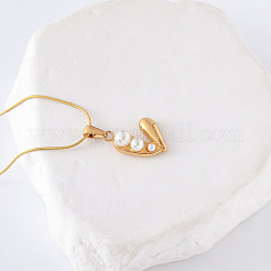 3Pcs French Vintage Stainless Steel Pave Imitation Pearl Heart Pendant Necklaces for Women&nbsp;TO4650