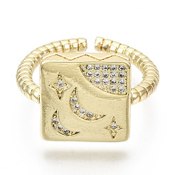 Brass Micro Pave Clear Cubic Zirconia Cuff Rings&nbsp;RJEW-S045-026G-NR