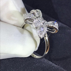 Bowknot Brass Micro Pave Clear Cubic Zirconia Finger Rings for Women&nbsp;FS-WGD928F-02