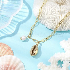Natural Freshwater Pearl & Electroplated Shell Pendant Necklaces&nbsp;NJEW-JN05105