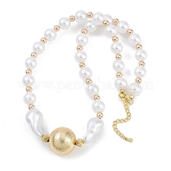 Rack Plating Brass & ABS Imitation Pearl Beaded Necklaces&nbsp;NJEW-P317-13C-G