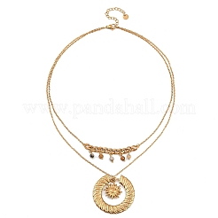 304 Stainless Steel Sun and Round Natural Crazy Agate Pendant Double Layer for Women&nbsp;NJEW-K252-13G