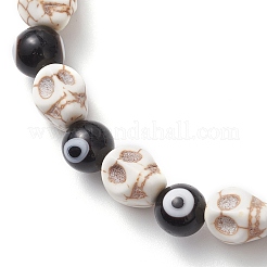 4Pcs 4 Colors Halloween Dyed Synthetic Turquoise Skull & Lampwork Evil Eye Round Beaded Stretch Bracelet Sets for Women Men&nbsp;BJEW-JB12268