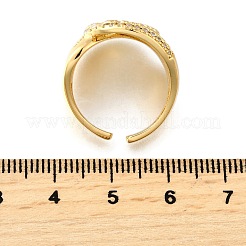 Brass Micro Pave Cubic Zirconia Adjustable Open Cuff Rings for Women&nbsp;RJEW-K292-07G