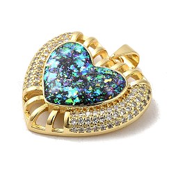 Rack Plating Brass Micro Pave Cubic Zirconia with Synthetic Opal Pendants&nbsp;KK-D088-08G