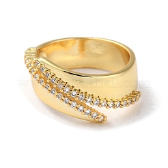 Rack Plating Brass Micro Pave Cubic Zirconia Open Cuff Rings&nbsp;RJEW-M158-05G