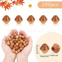 100Pcs Bicone Unfinished Natural Wood Beads&nbsp;WOOD-OC0002-48
