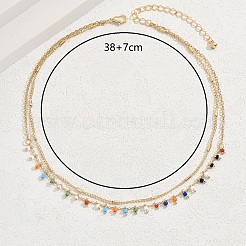 Colorful Plastic Rice Beads Tassel Brass Double Layer Beach Vacation Necklaces for Women&nbsp;OC5702