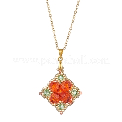 Glass Beaded Rhombus Pendant Necklaces&nbsp;NJEW-MZ00072-03