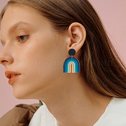 6 Pairs 6 Colors Polymer Clay Arch Dangle Stud Earrings for Women&nbsp;EJEW-AN0004-33