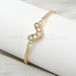 Heart Brass Micro Pave Cubic Zirconia Slider Bracelets&nbsp;BJEW-K248-02G
