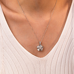 304 Stainless Steel Pave Clear Cubic Zirconia 5-Petal Flower Pendant Necklaces for Women&nbsp;WGB6F50-01