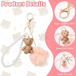 ABS Plastic Imitation Pearl & Plastic Bear Keychains&nbsp;KEYC-YW00296